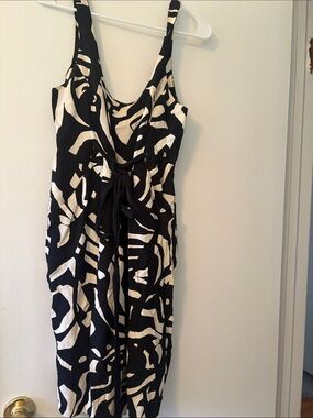 Searle Black and Cream Abstract Tie-Front Midi Dress